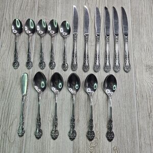 National Stainless Sonora 17 Pc Mixed Set Lot Floral Rose Japan Knife Spoon‎